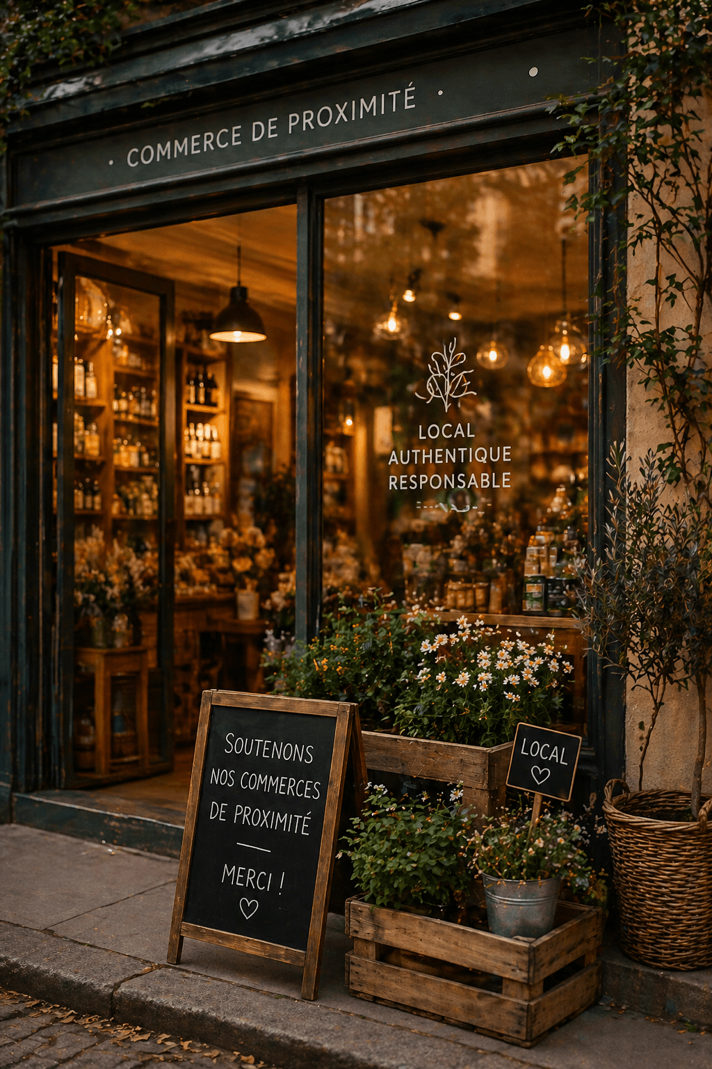 Devanture chaleureuse d'un commerce local